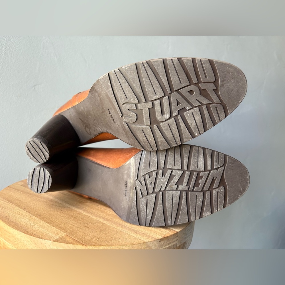 Stuart Weitzman Women's Block Heel Cognac Leather… - image 7